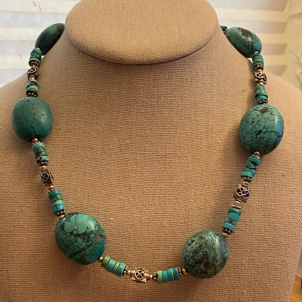 Stunning Vintage Turquoise and 925 silver statement Necklace - Picture 1 of 13